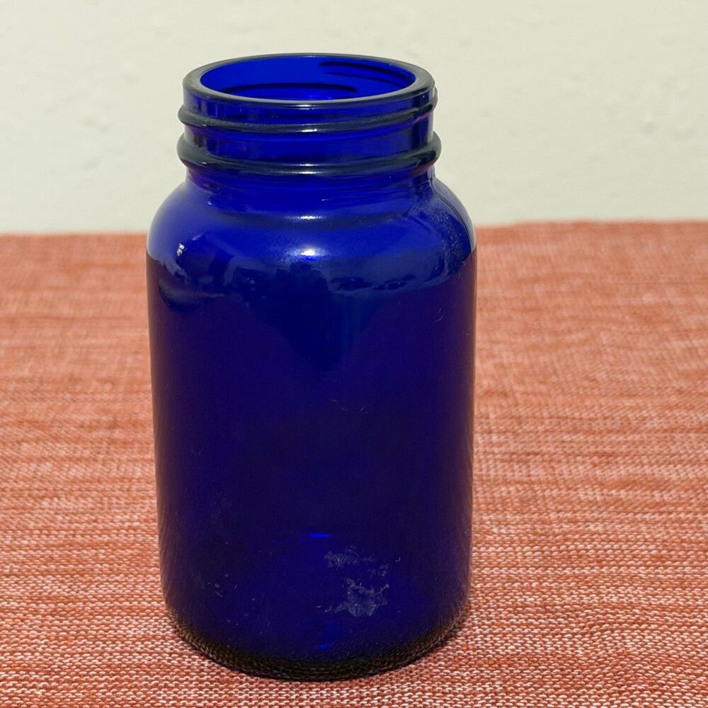 Vintage Cobalt Blue Glass Round Medicine Bottle Apothecary Jar
